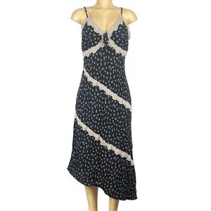 Floral Lace Trim Boho Slip Dress Womens Medium Asymmetric  Grunge Whimseygoth